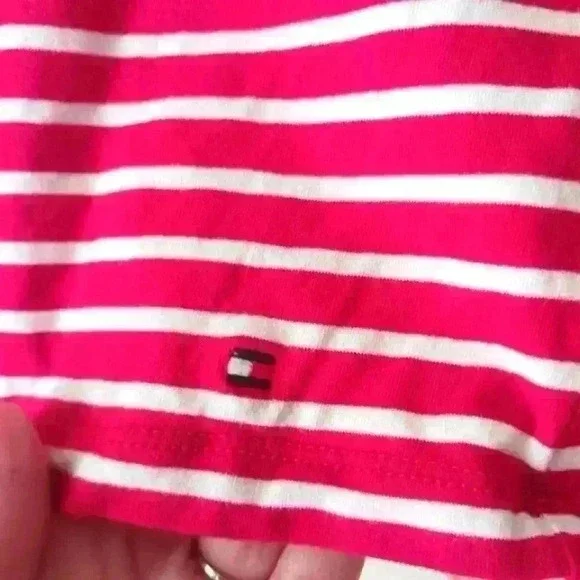 Tommy Hilfiger Tshirt top red white stripe. Denim sleeve trim. - Picture 4 of 8